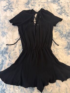 Elan Black Lace-Up Short Sleeve Romper